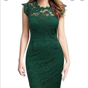 Emerald green lace cocktail dress